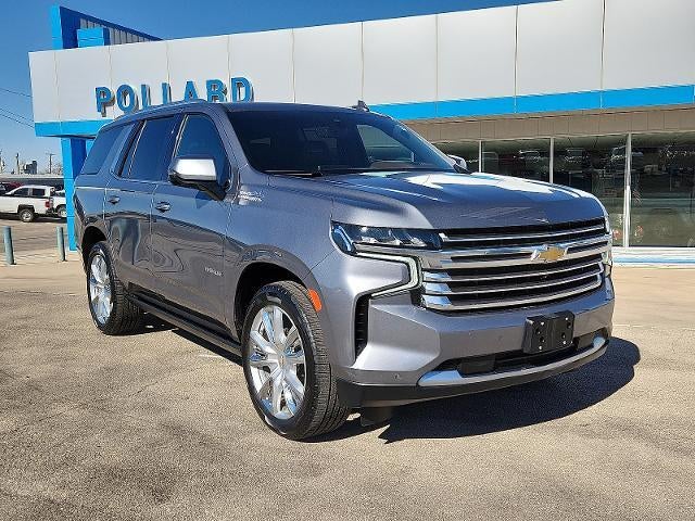 2022 Chevrolet Tahoe High Country in Satin Steel Metallic — front three-quarter view
